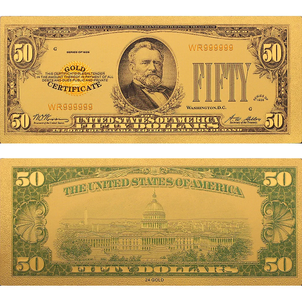 Памятная Коллекционная банкнота 1928 US 50 доллар США 24k позолоченный Рождественский