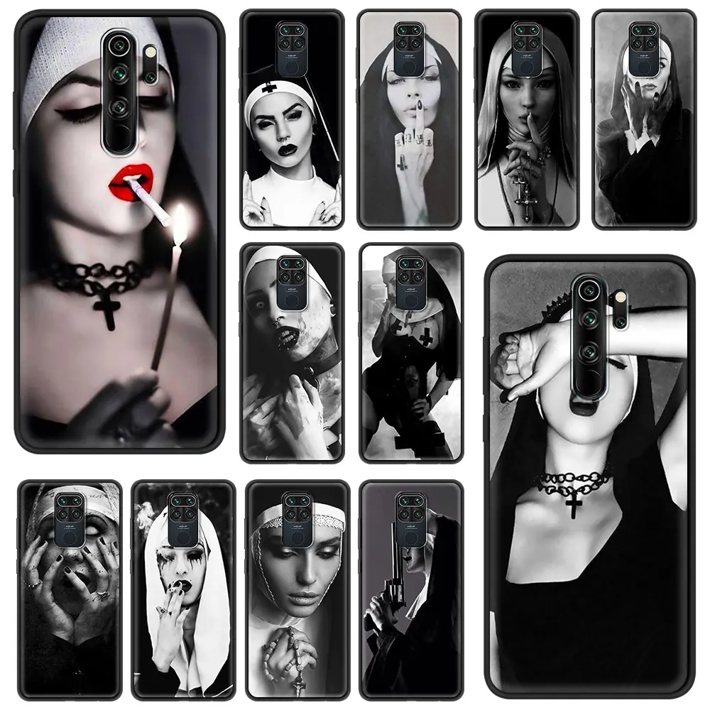 

For Xiaomi Redmi Note 9S 9 Pro Case Soft Phone Cover 8 8T 10 7 9C 9A 9T 8A K40 Shockproof 6 6A Funda Evil Sister Nun Coque Capa