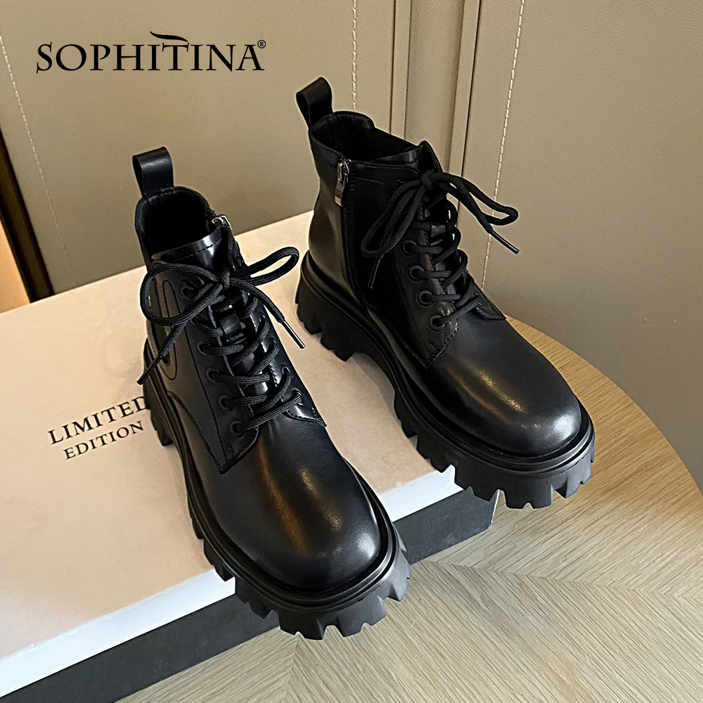 Jual Sepatu Wanita SOPHITINA Sepatu Bot Wanita Platform Sepatu Kasual Ujung Bundar Mewah Pendek Hangat Sepatu Bot Wanita Bertali Komuter Baru WO626