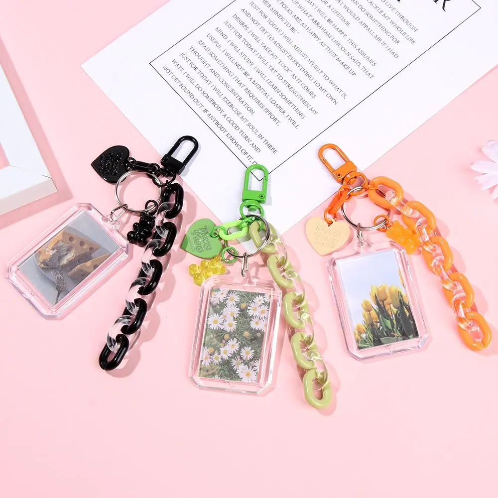 

Chain Keychain Pass Cover Name Card Cover Case Acrylic Chain Card Holder ID Photo Protect Case Idol Photo Card Holder