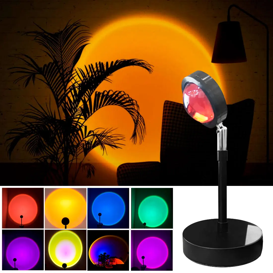 

New USB Button Rainbow Sunset Projector Atmosphere Led Night Light Home Coffe shop Background Wall Decoration Colorful Lamp