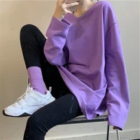 2021 spring and autumn new womens fashion top size korean o neck long sleeve purple t shirt