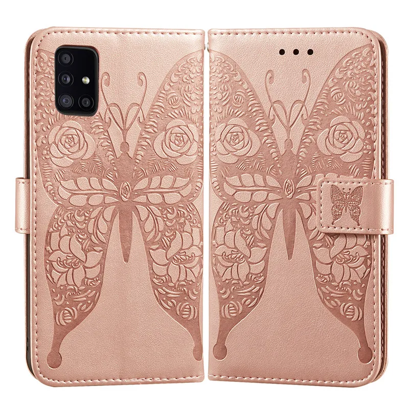 Чехол книжка для Samsung Galaxy A12 A51 A71 3D кожаный чехол бумажник с бабочкой A31 A41