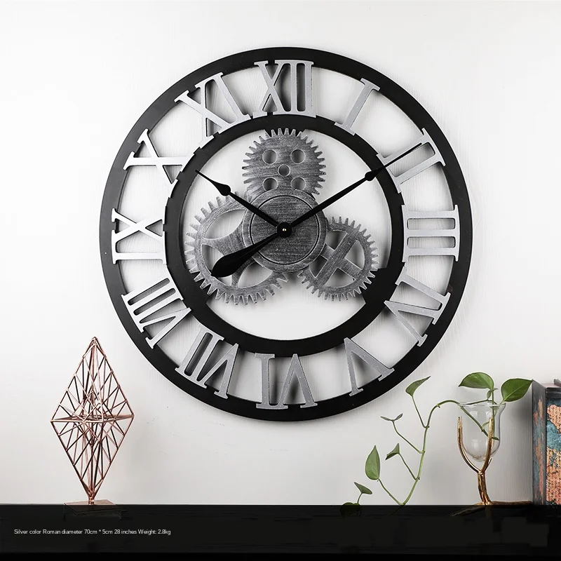 Industrial Style Wooden Mute Wall Clock Gear Retro Hanging Living Room Dining Creative Home Decoration | Дом и сад