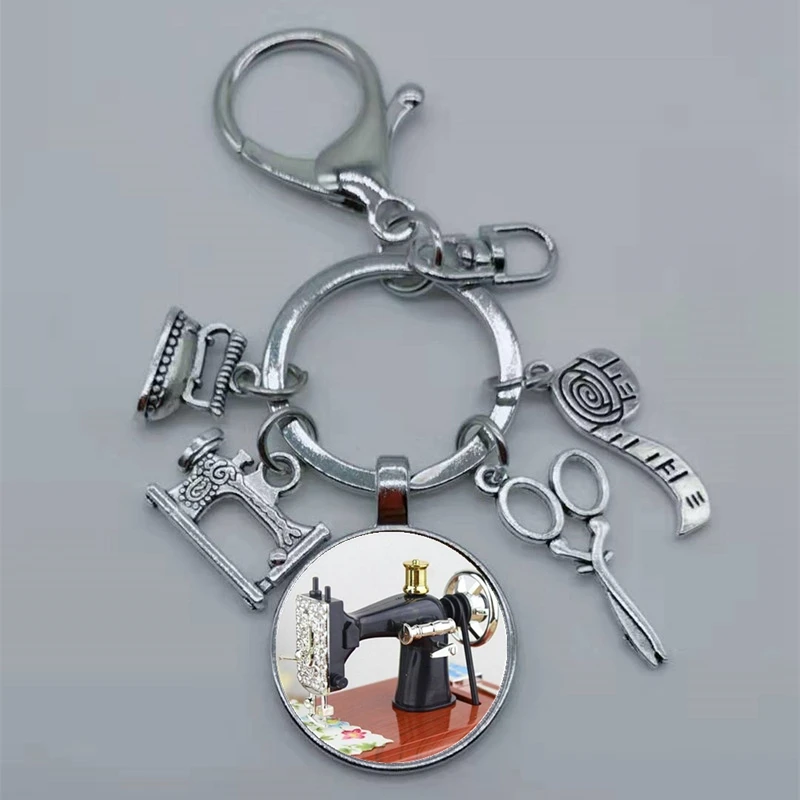 Silver-5(3) Новая мода ювелирные изделия швейная машина брелок, портной брелок, одеяло Брелок Серебряный стеклянный кабошон ручной работы брелок - Цвет: Silver-5(3)