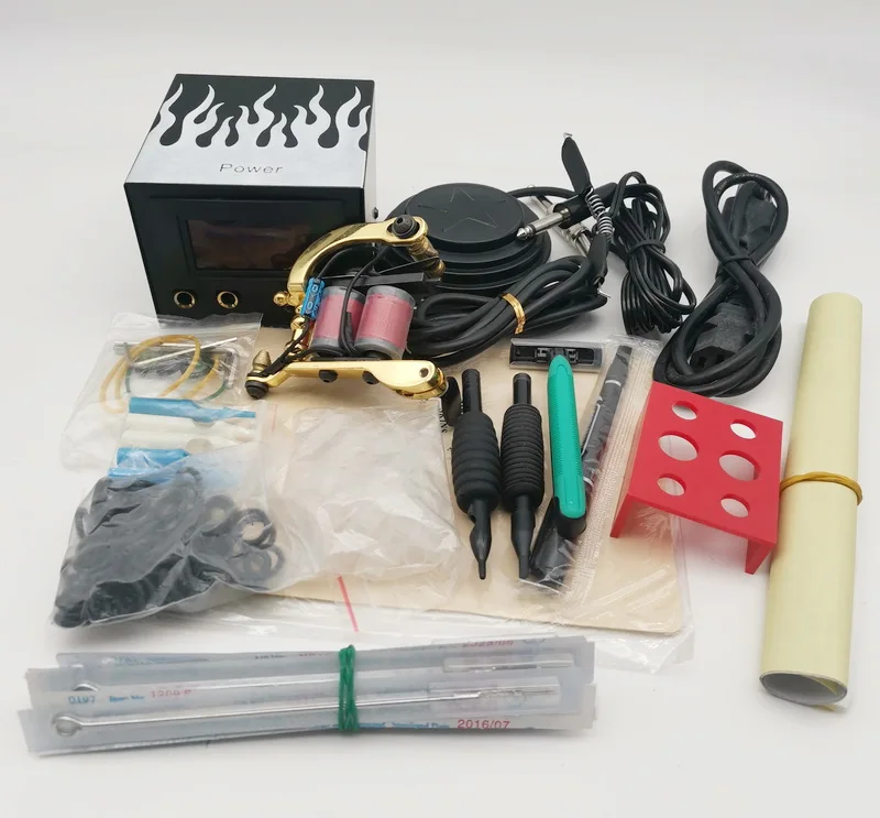 

Набор профессиональных тату-пистолетов Kit019, 1 шт., тату-пистолет ручной работы с золотом, 10 шт. игл, источник питания, круглая черная педаль, д...