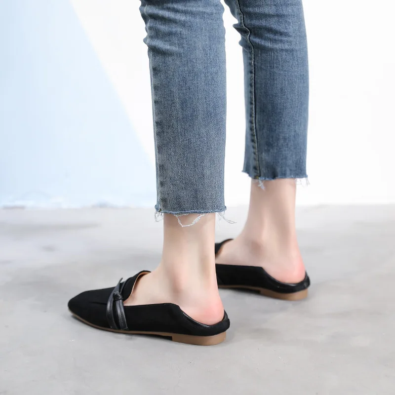 Туфли женские на плоской подошве повседневные флокированные простые