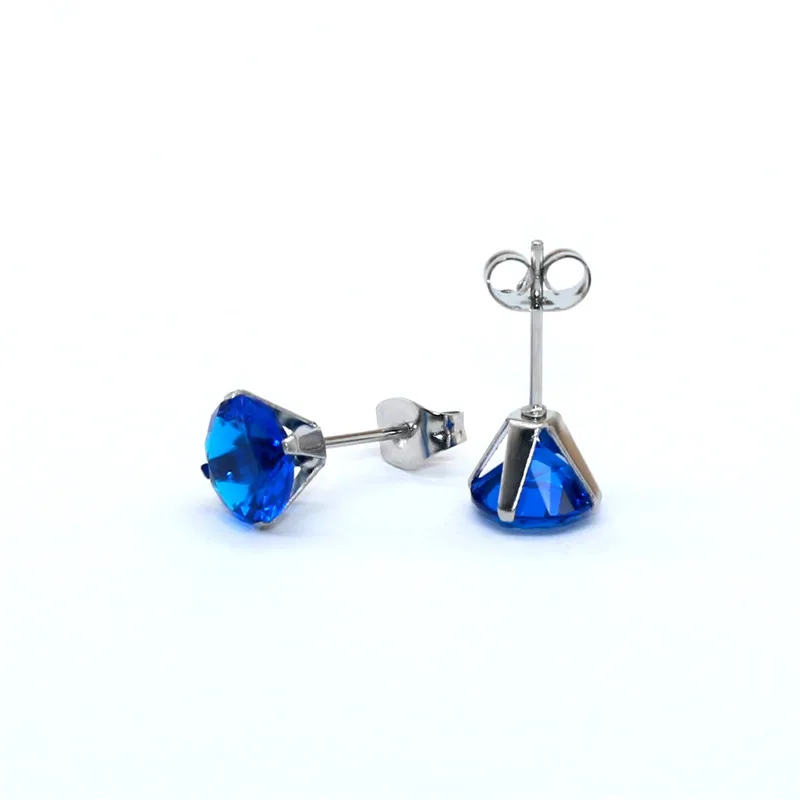 

Brief AAA Zircon Stud Earrings Round New Royal Blue Crystal Jewelry With 316 L Stainless Steel Anti Allergy