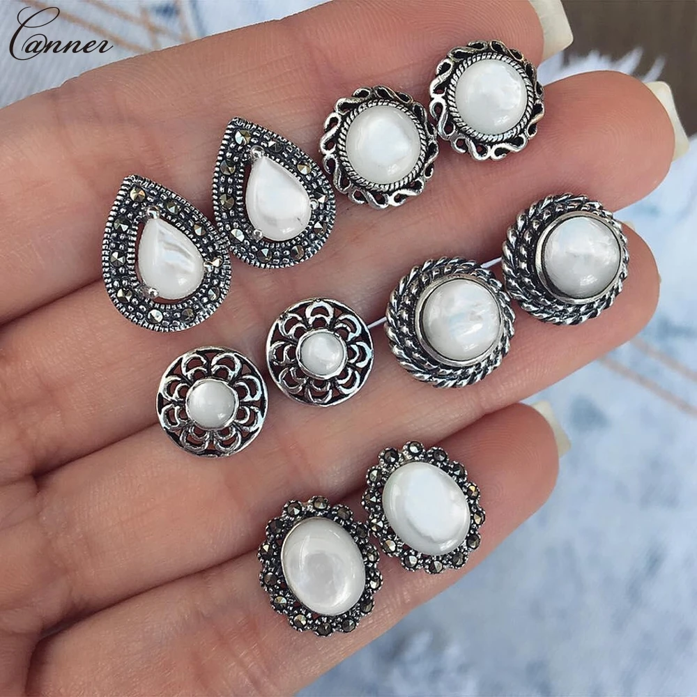 CANNER Ретро антикварные геометрические овальные круглые серьги гвоздики с опалом