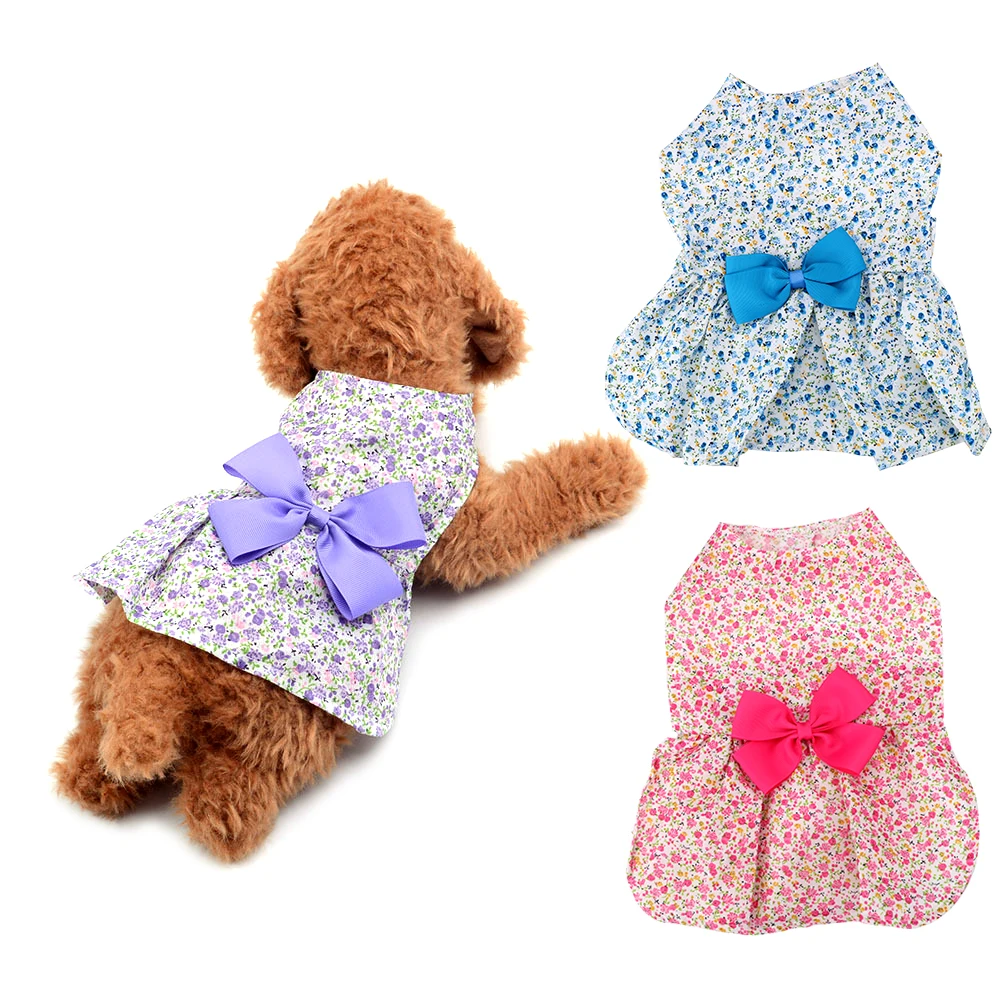 

For Pomeranians Floral Pet Dress Cute Dog Clothes Bowknot Princess Skirt Summer Puppy Dress Cotton