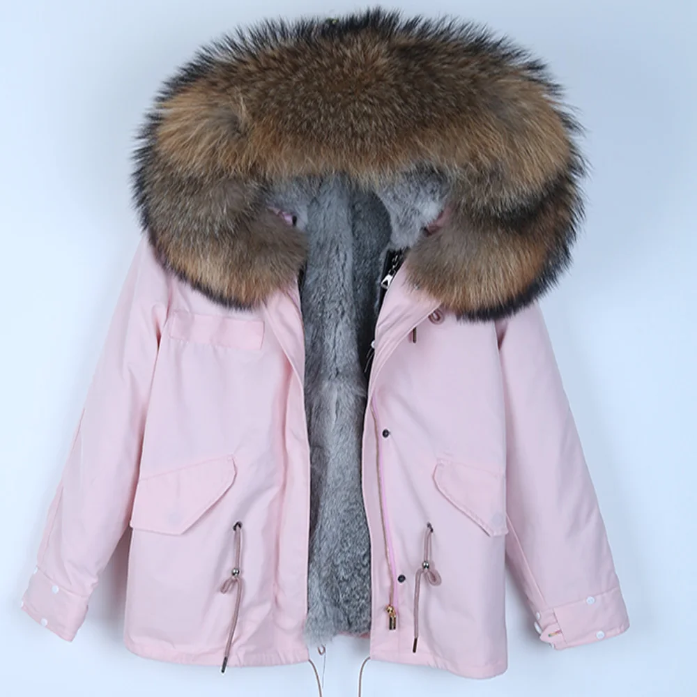 Rabbit fur liner Пальто с натуральным мехом, зимняя куртка, женская короткая парка, водонепроницаемая, большая, с натуральным мехом енота, с воротником, с капюшоном, толстая, теплая, с натуральным лисьим мехом, подкладка - Цвет: Rabbit fur liner