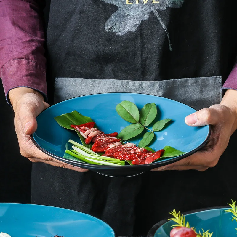 

Японская Бытовая Керамическая миска для рамен LingAo, простой креативный широкополой салатный блюдо, смешанный громкоговоритель для макаронн...