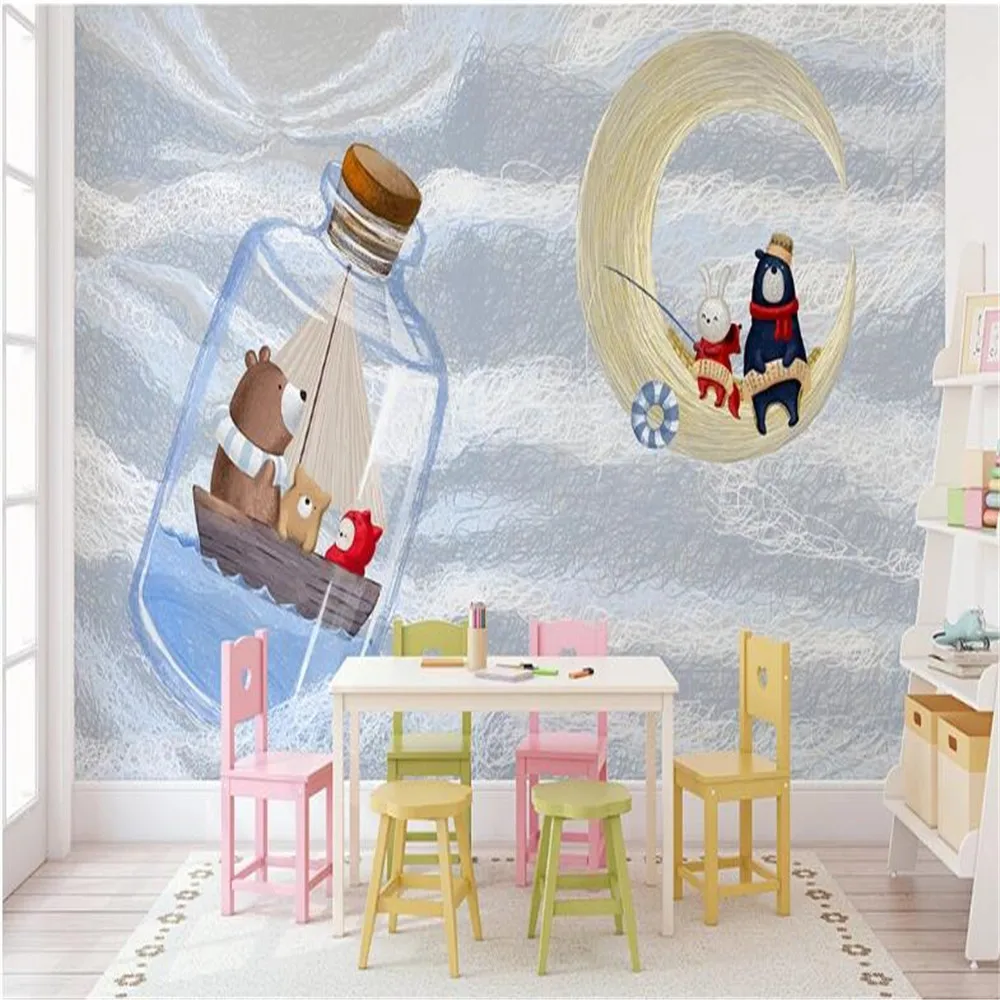 

milofi manufacturers custom wallpaper mural 3d nordic hand-painted cartoon bear children's room background wallpaper mural