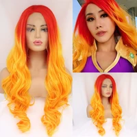 sylvia orange synthetic lace front wig women long ombre wavy wig middle part glueless cosplay wig natural looking high fiber