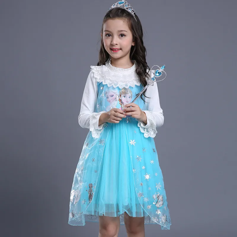 Платье принцессы Эльзы и Анны для девочек детские платья маленьких утепленная