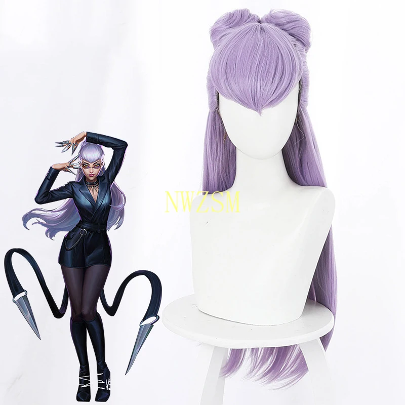 

Парики для косплея LOL KDA Evelynn женские, длинные смешанные фиолетовые волосы с булочками, парики для Хэллоуина, карнавала Вечерние