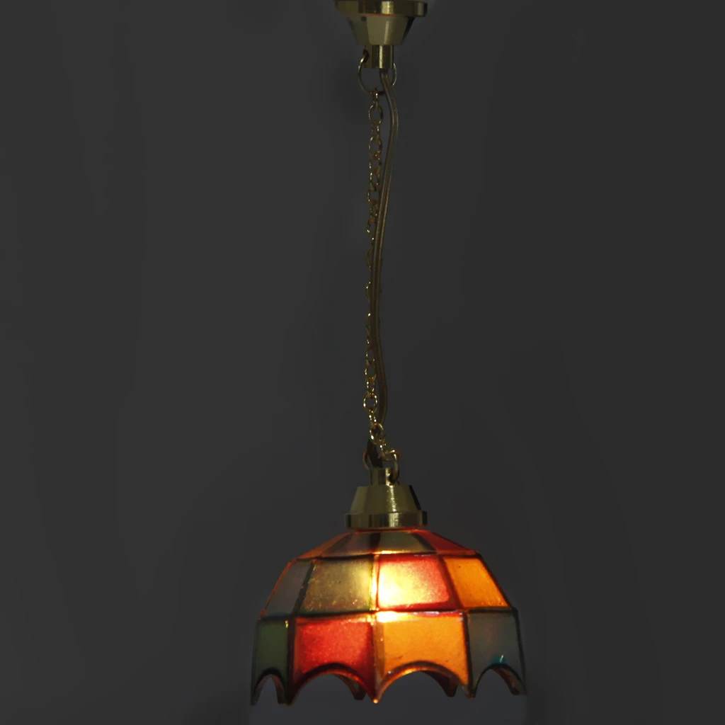 

Dollhouse Miniature Vintage COLORED SHADE Hanging Lamp Ceiling Light 12V