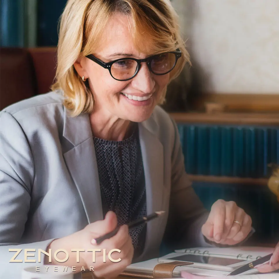 Очки для чтения с круглой оправой ZENOTTIC для мужчин и женщин, прозрачные линзы, очки для глаз, дальнозоркость, анти-синий светильник, очки для чтения