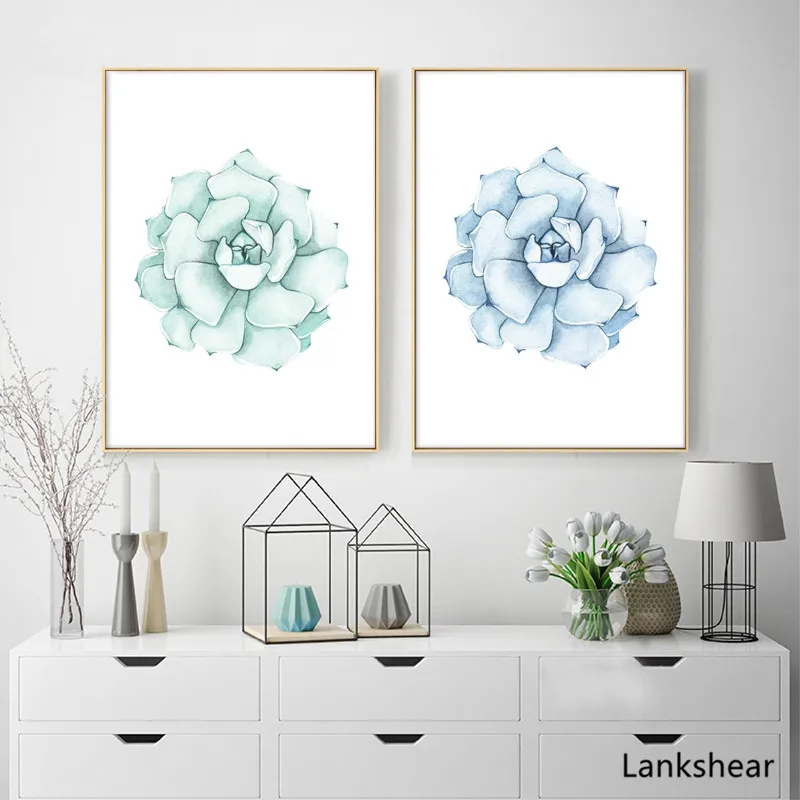 Растения-суккуленты акварель ручная роспись ботанический плакат Настенная