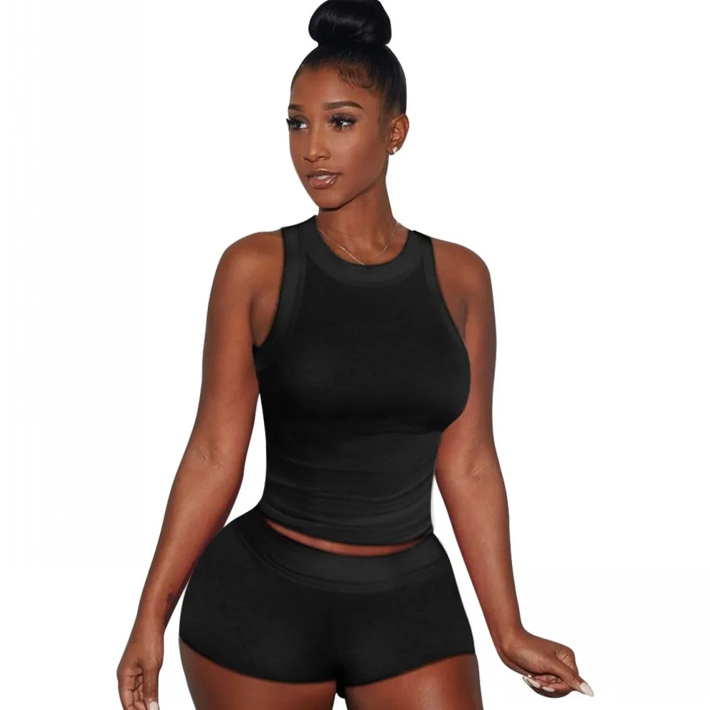 

Твердые Цвет топ на бретелях, комплект из двух предметов женские пит-полосатый повседневный костюм для девочек, без рукавов, сексуальные то...