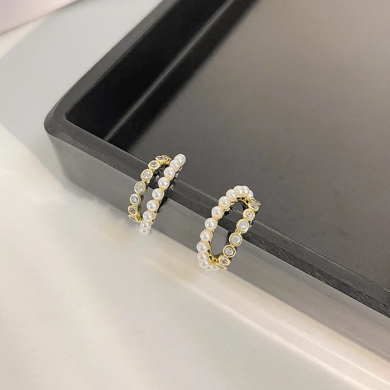 

Women Jewelry Two Layer Clip Earrings Popular Design Sweet Design Zircon Simulated Pearl Ear Cuff Clip Earring For Women Gifts