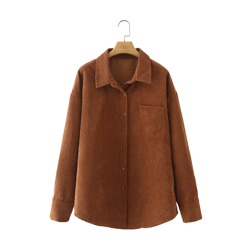 

MESTTRAF Women 2021 Fashion Oversized Corduroy Shirts Coats Vintage Long Sleeve Pockets Loose Female Coats Streetwear