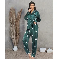 autumn womens 2 piece home service comfortable long sleeved printed button casual simple 2 piece basic wm