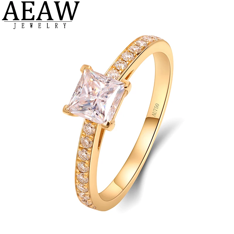 

Real 14K Yellow Gold 1.0Carat 5.5*5.5mm Princess Cut Moissanite Halo Engagement Ring DF Color VVS1 Pave Setting Sparking Diamond