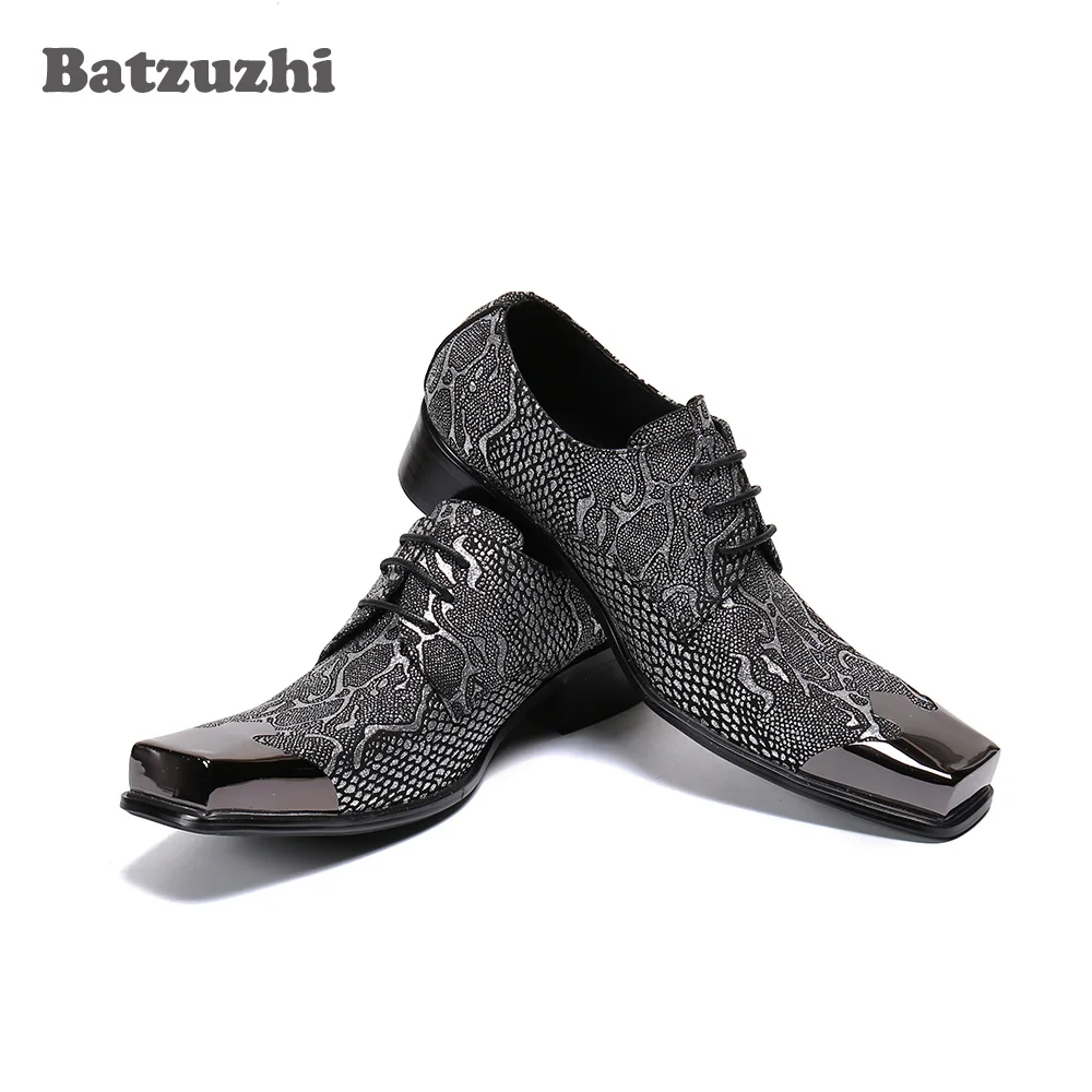 Men Italian Handmade Men's Leather Dress Shoes Men Lace-up Dark Grey, Big Sizes Eu38-46