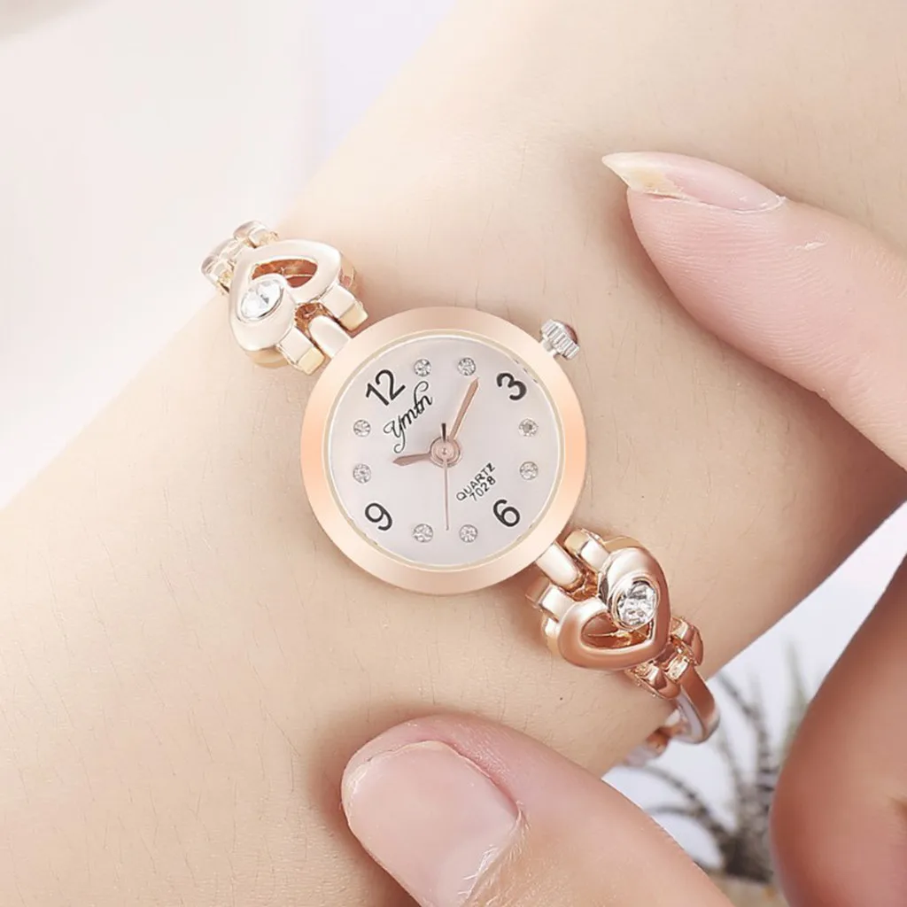 Повседневные женские часы браслет розовое золото серебро кристалл сердце