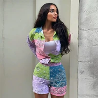 floral print casual suit long sleeve turn down collar single breasted shirt and shorts boho two piece set for women new suit