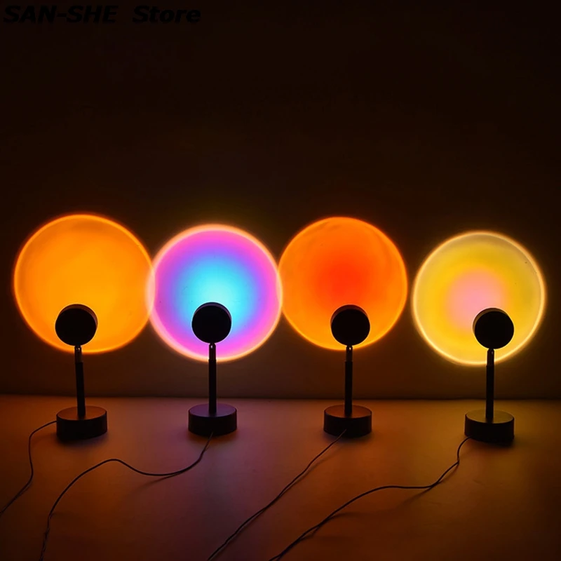 

Sunset Rainbow Projector Night Lights Usb Bedside Table Lamp Valentines Day Gift Lamps Bedroom Bar Coffee LED Atmosphere Light