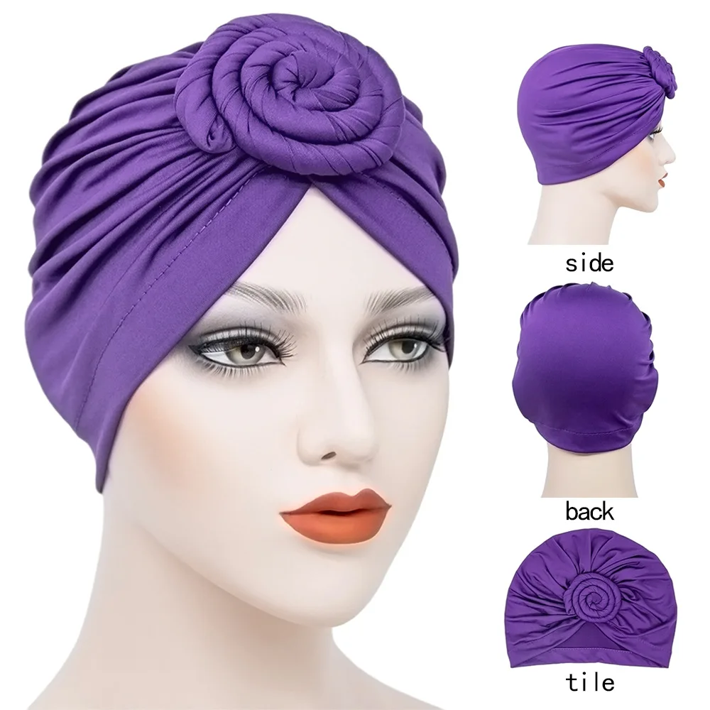 

Muslim Donut turban hat Women's knotted Flower Hat Indian Beanie Bonnet Hooded Hat Hijab Headband Solid Turbanet Chemo Cap
