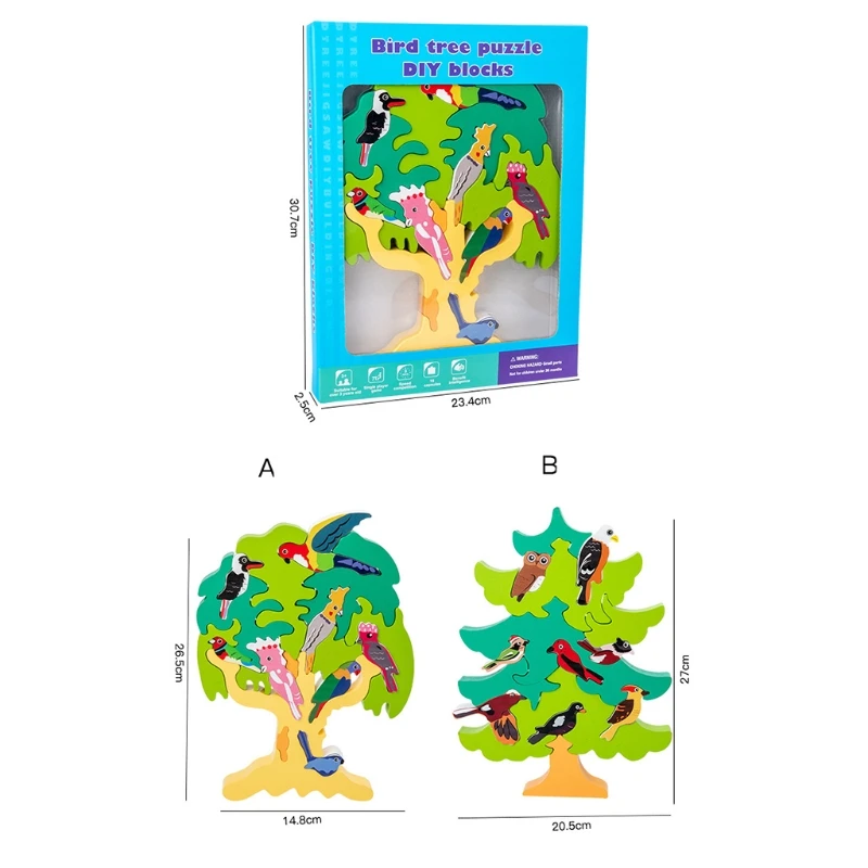 

Wooden Stacking Toys 3D Kids DIY Assembled Bird Tree Puzzle Montessori Early Educational Toy