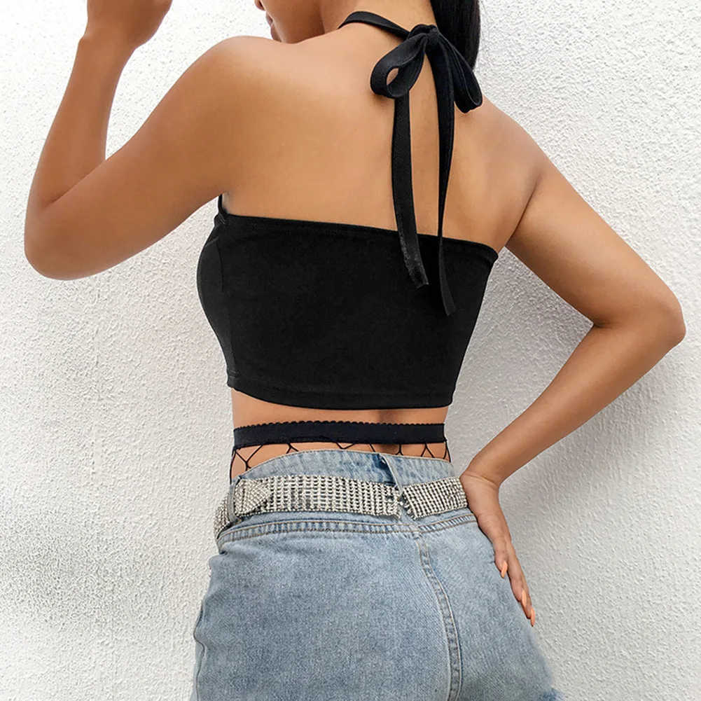 Летний короткий тонкий женский укороченный топ с открытой спиной жилет принтом