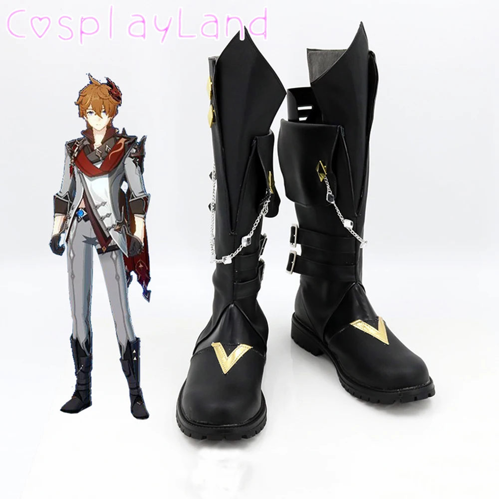 

Game Genshin Impact Tartaglia Ajax Cosplay Boots Shoes Leather Shoes Cosplay Accessories Halloween Party Shoes Men Long Shoes
