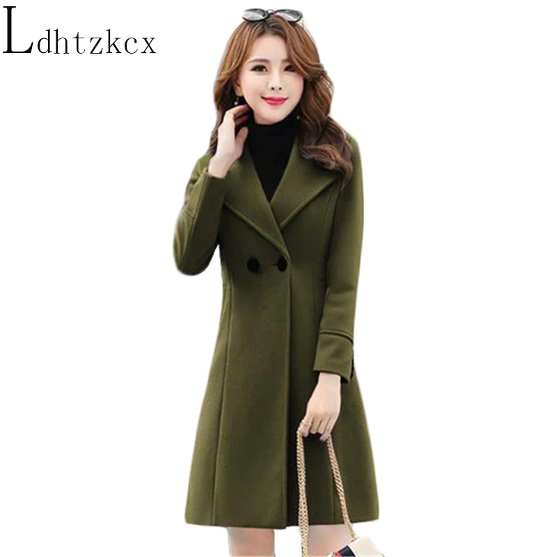

Autumn Winter Wool Coat Women 2019 New Arrival Korean Slim Army Green 3XL Plus Size Long Fashion Red Chic Blends Jackets LD1231