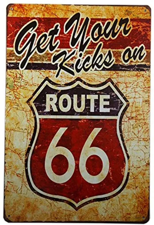 

Старинное моторное масло Kicks on Route 66, винтажный, металлический, жестяной знак для гаража (M0087)