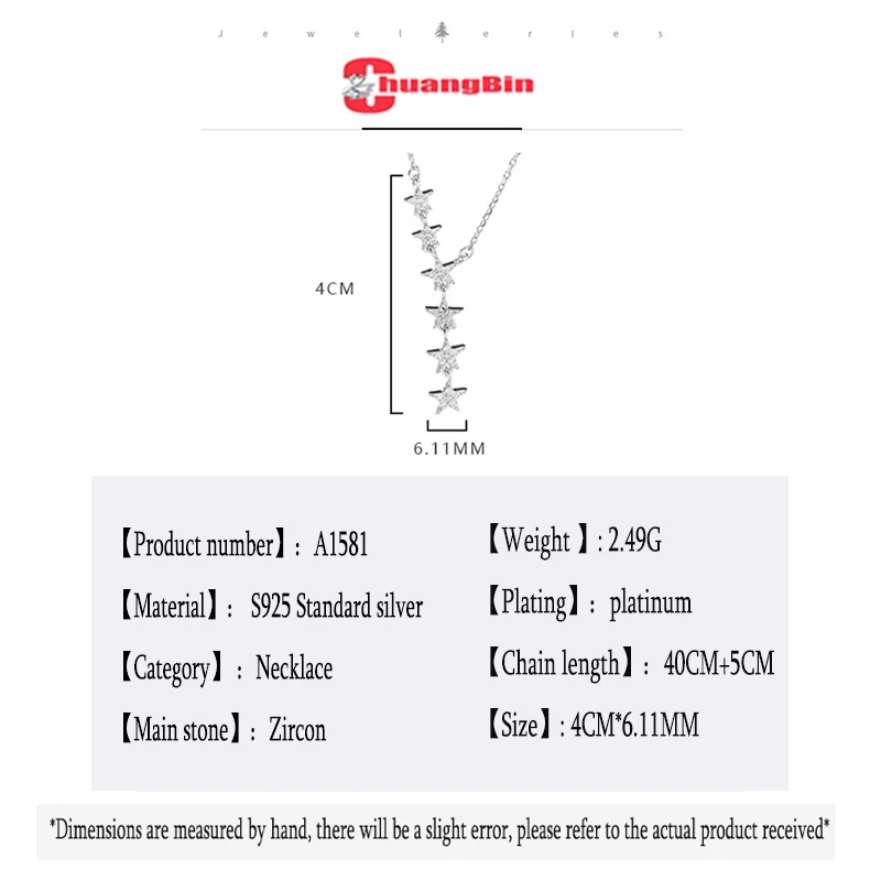 

Genuine S925 Sterling Silver Five-pointed Star Necklace Fashion Temperament Star-shaped Female Korean Necklace Silver Jewelry