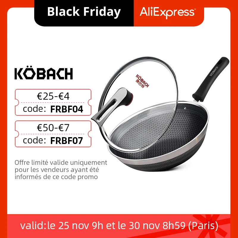 

KOBACH kitchen wok 32cm nonstick pan stainless steel wok honeycomb wok double pattern wok frying pan with lid