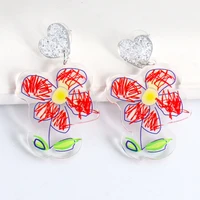 wholesale abstract childhood design earring woman acrylic drop dangle big flower earrings for women 2021 heart paint ear ring za