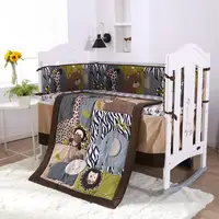 7PCS Embroidery Carton Baby Bedding Sets Kit Set Bedding Cover Crib Quilt Bed Protector (4bumper+duvet+bed cover+bed skirt)