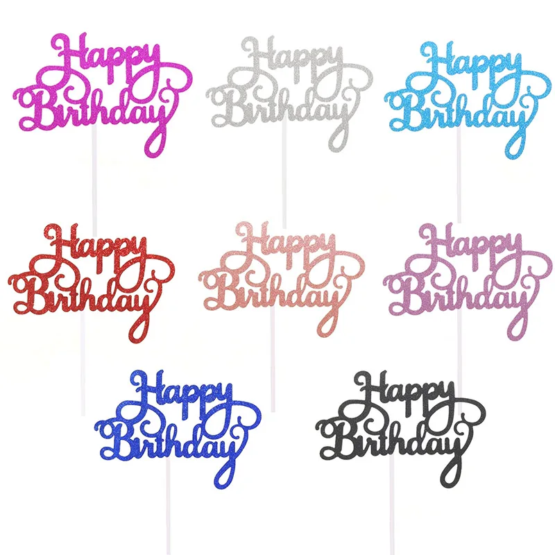 

10pcs Happy Birthday Cake Topper Gittle Paper Cake Decoration for Baby Shower Birthday Baking Supplies Cupcake Topper Decorating