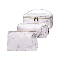 3pcs marble pattern waterproof cosmetic bag pu leather durable large capacity travel portable makeup storage bag for women