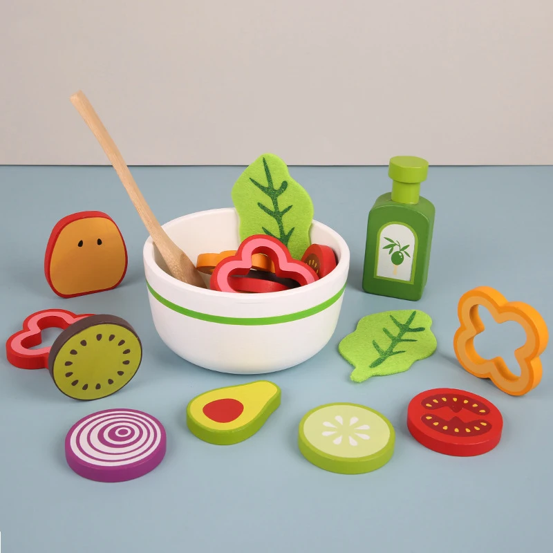 

Pretend Play Kitchen Fruit Vegetable Salad Building Blocks Wooden Montessori Educational Toys Kids Baby Simulation Game
