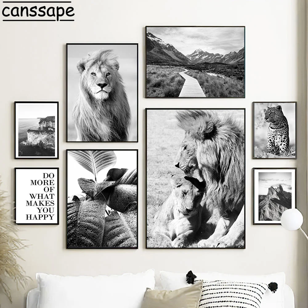 

Wild Animals Lion leopard Poster Nordic Canvas Print Black And White Wall Art Painting Scandinavian Wall Picture Home Decoration