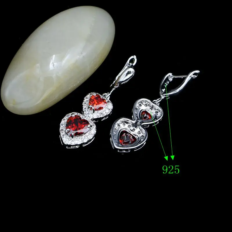 Милые свадебные серьги из серебра 925 пробы аксессуары красный камень белый