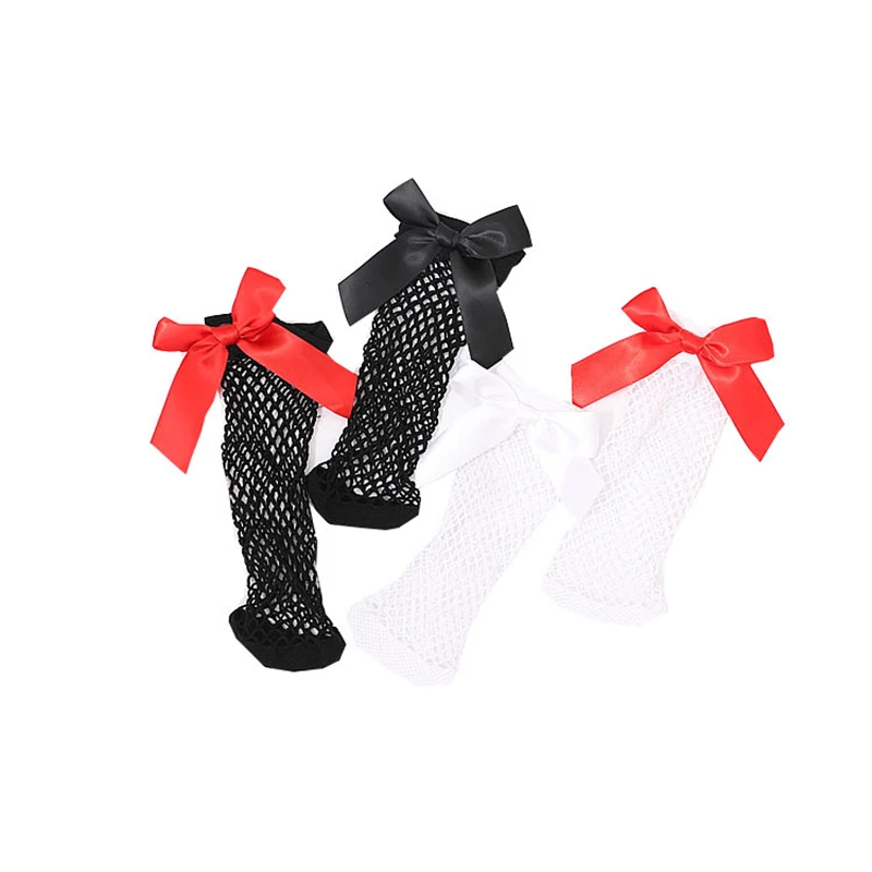 

Fashion New Women Sexy Black Mesh Short Ankle Socks Christmas Girls Fishnet Socks With Cute Bow Ladies Socks 6 Colors