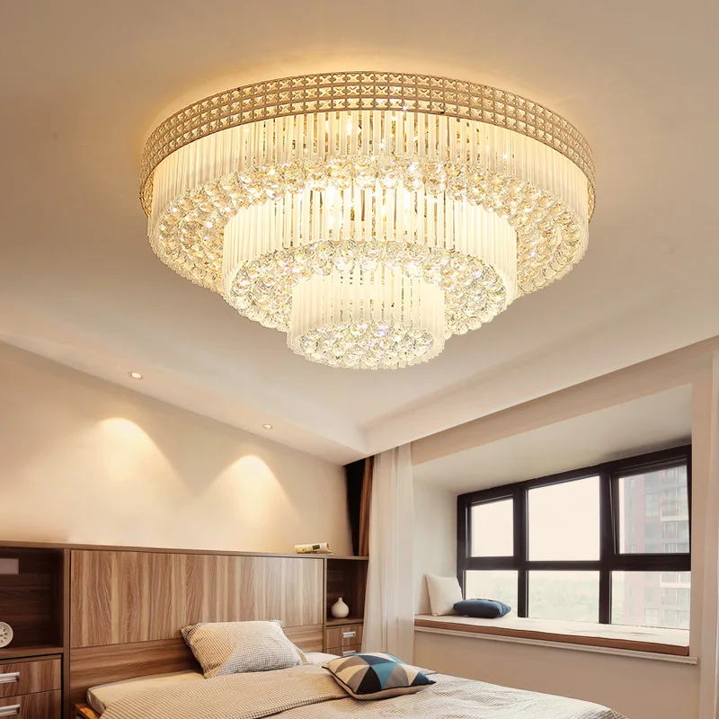 Golden round crystal lamp living room ceiling lamp led bedroom lamp atmospheric living room lamp lighting