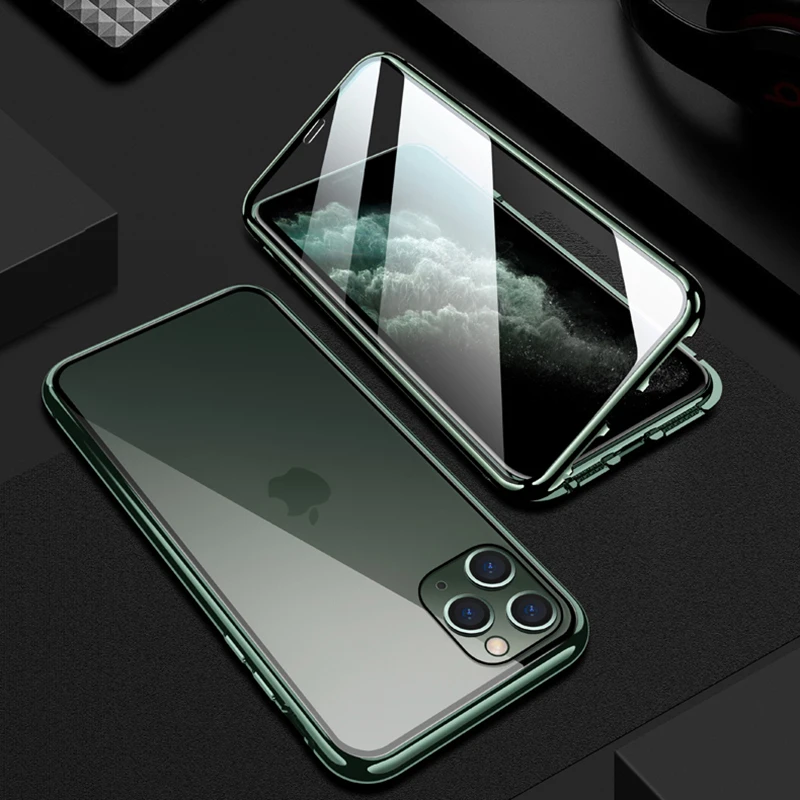 Магнитный адсорбционный металлический чехол для iPhone 11 11 Pro Max прозрачный чехол из закаленного стекла для телефона для iPhone XS Max XR 8 7 Plus откидная крышка
